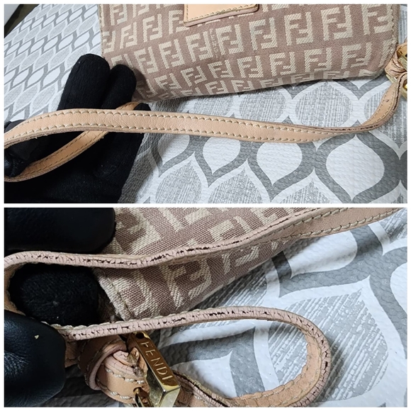 Fendi Vintage Zucchino Canvas Mini Baguette Shoulder Bag Beige/Pink - Picture 13 of 15